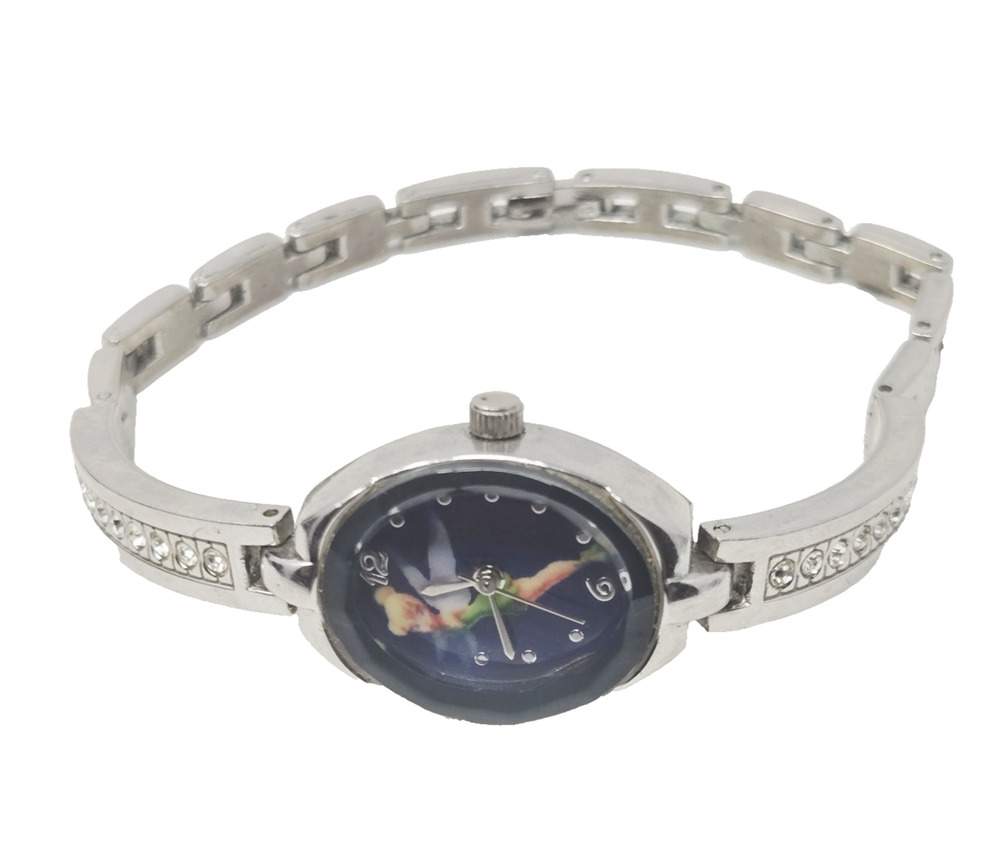 Disney Tinkerbell Watch Blue Face #TK2007 Chain Link Silver Rhinestones